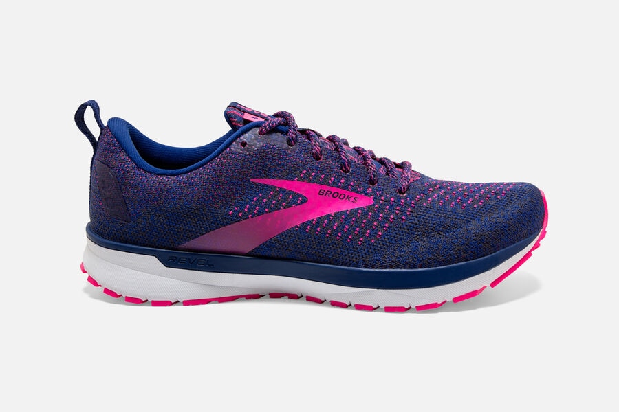 Womens Brooks Revel 4 Road Shoes Blue/Ebony/Pink | 431926-ZPL